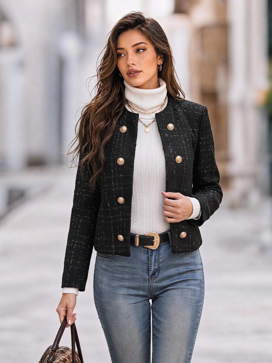 Editum Double Breasted Open Front Jacket In Fall/Winter - Black - View 1