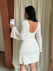 GalTyme Autumn/Winter Casual Backless Mesh Print Dress - White - View 3