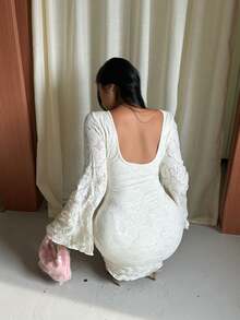 GalTyme Autumn/Winter Casual Backless Mesh Print Dress - White - View 2