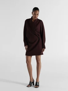 KSTM Blazer Mini Dress With Notch Lapel Collar Long Sleeve Wrap Front Button Detail Tailored Linen Feel Look Party Fall Winter - Brown - View 2