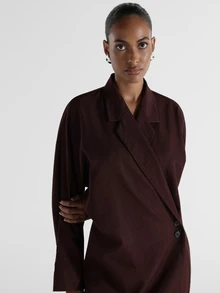 KSTM Blazer Mini Dress With Notch Lapel Collar Long Sleeve Wrap Front Button Detail Tailored Linen Feel Look Party Fall Winter - Brown - View 3