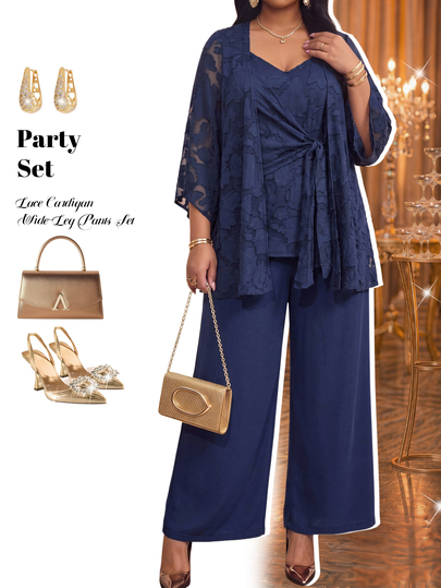 Fleurora Conjunto de 2 piezas con blusa elegante de talla grande con estampado floral y lazo, y pantalones largos holgados
