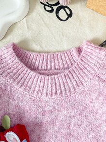 SHEIN 女童鴨子刺繡可愛簡約日常針織套頭毛衣 - 粉色 - 查看 4