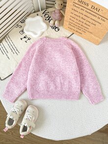 SHEIN 女童鴨子刺繡可愛簡約日常針織套頭毛衣 - 粉色 - 查看 3