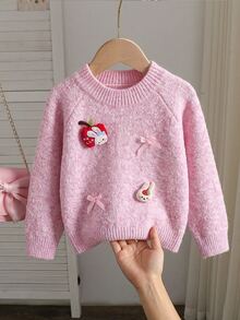 SHEIN 女童鴨子刺繡可愛簡約日常針織套頭毛衣 - 粉色 - 查看 12