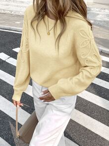 Serisse 女款圓領純色休閒浪漫百搭日常穿著長袖毛衣 早午餐 淡黃色 秋季 - 淡黃色 - 查看 1