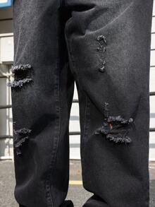 QuarKem Men's Casual Ripped Pocket Simple Denim Jeans, For Daily Wear Going Out Hang Out Party Vacation Street - Black - View 3