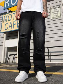 QuarKem Men's Casual Ripped Pocket Simple Denim Jeans, For Daily Wear Going Out Hang Out Party Vacation Street - Black - View 7