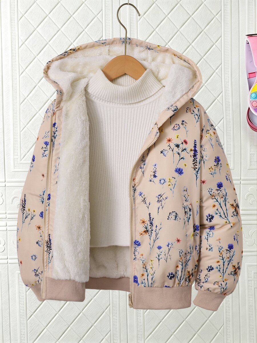 SHEIN Girls' Solid Color Zipper Jacket With Thermal Lining And Embroidery, Comfortable Versatile Autumn/Winter Outerwear - Multicolor - View 1