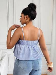 SHEIN PETITE CURVE Plus Size 2025: Blue & Tie Front Cami Top With Bowknot – & Casual R Tops Babydoll Tops, Wearable In All Seasons - Blue - View 2