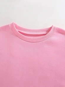 Teen Girl Autumn/Winter Casual Solid Color Thermal Lined Sweatshirt - Pink - View 7
