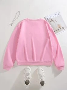 Teen Girl Autumn/Winter Casual Solid Color Thermal Lined Sweatshirt - Pink - View 2