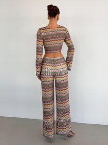 Siren Gaze Striped Casual Vacation Top And Pants Set - Multicolor - View 2
