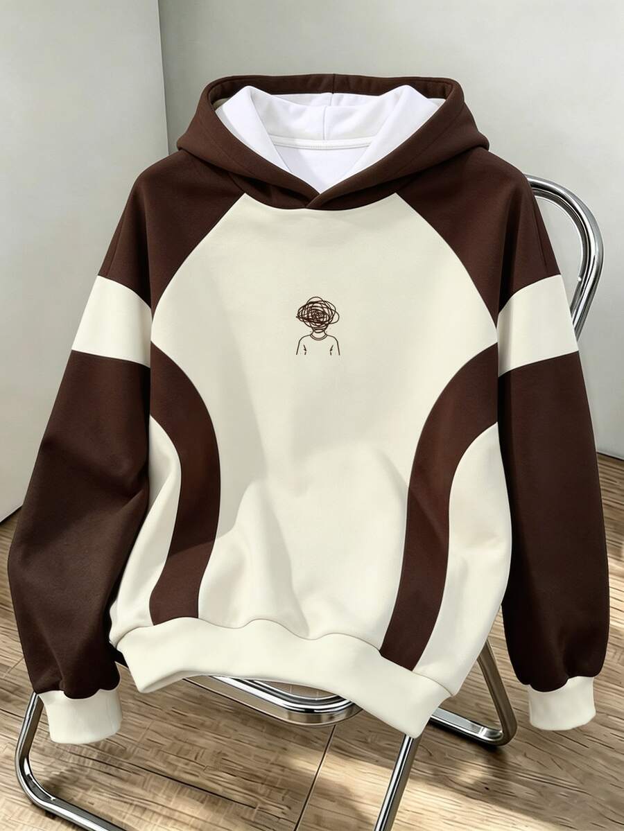 Manfinity Joysei Men's Colorblock Casual Daily Hoodie - Brown - View 1
