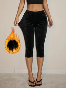 SHEIN ICON Women's Black Solid Color Casual All-Match Versatile Daily Wear Tight Leggings Everyday House Home Summer - Black - View 10