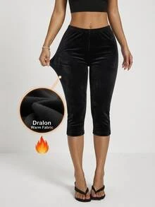 SHEIN ICON Women's Black Solid Color Casual All-Match Versatile Daily Wear Tight Leggings Everyday House Home Summer - Black - View 1