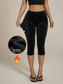 SHEIN ICON Women's Black Solid Color Casual All-Match Versatile Daily Wear Tight Leggings Everyday House Home Summer - Black - View 3