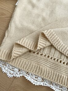 Omancia Sweater Pullover Wanita Leher V dengan Motif Renda dan Patchwork - Khaki - View 8