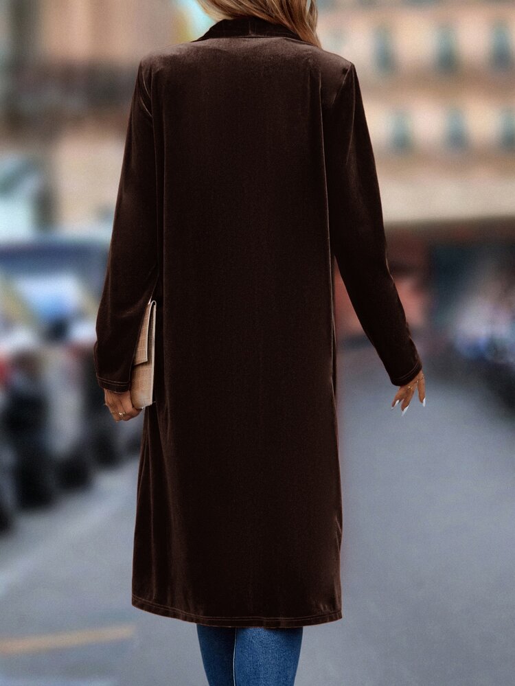 Editum Dark Long Cardigan,Elegant Evening Autumn Solid Open Front Coat,Duster Cardigan For Women,Casual Business Formal Party Wedding Vacation - Coffee Brown - View 2