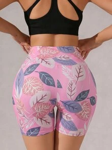 SHEIN Rhythm Era Plus Size Casual Versatile Printed Side Mesh Pocket Slim Fit Sports Shorts Gym Sports Pink Summer - Multicolor - View 4