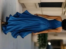 SHEIN LUNE Women's Midnight Elegant Satin Backless Sleeveless Ruffle Dress, Suitable For Evening Parties, Festivals, And Everyday Wear. - Royal Blue - View 2