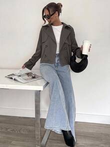 Siren Gaze Women Button-Up Tie Waist Trench Coat In Fall/Winter - Dark Grey - View 3