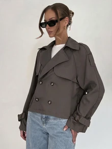 Siren Gaze Women Button-Up Tie Waist Trench Coat In Fall/Winter - Dark Grey - View 4