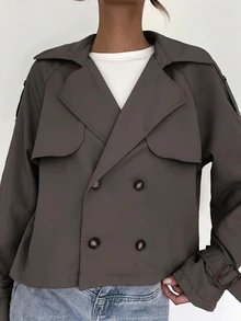 Siren Gaze Women Button-Up Tie Waist Trench Coat In Fall/Winter - Dark Grey - View 5