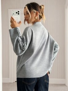 Pariaura Solid V Neck Gold Button Soft Knit Relaxed Fit Cardigan - Grey - View 2