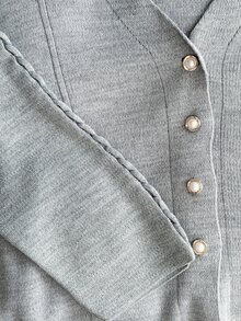 Pariaura Solid V Neck Gold Button Soft Knit Relaxed Fit Cardigan - Grey - View 7
