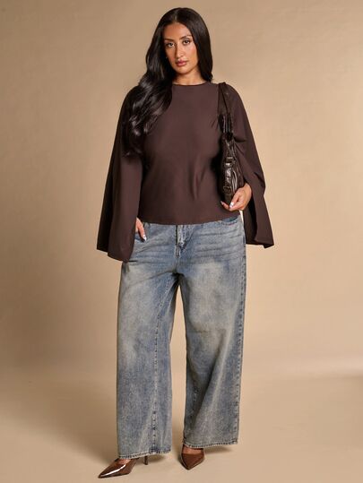SHEIN BAE CURVE Plus Size Women's Solid Color Casual Versatile Daily Wear Top