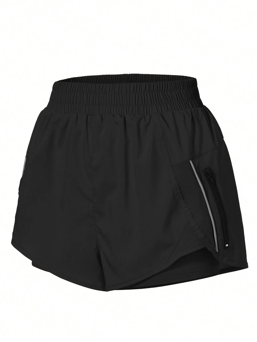 Eassivo Eassivo Solid Zip Pocket Sports Shorts Sweater Shorts - Black - View 1