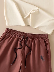 Daypath Men's Fitted Apricot Knit Top And Brown Woven Shorts Set - Brown - View 5