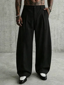 AXEPEAK Plus Size Men's Solid Color Casual Pants - Black - View 7