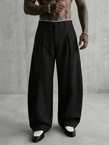 AXEPEAK Plus Size Men's Solid Color Casual Pants - Black - View 1