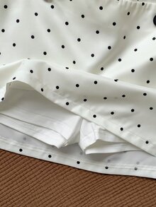 Comfortcana 女款波點圖案鈕扣設計休閒學院風可愛裙子 日常海灘度假 白色與黑色波點 秋季 - 黑與白 - 查看 7