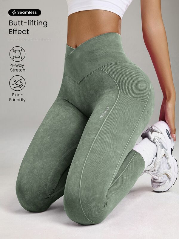 Eassivo Eassivo Seamless High Elasticity Yoga Exercise Sports Criss-Cross Waist Sandwashed Sports Leggings