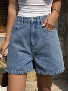 DAZY Women Loose Casual Distressed Denim Shorts, Summer New Arrival Jorts - Medium Wash - View 3