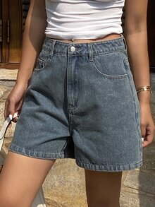 Livesso 新款夏季宽松休闲破洞牛仔短裤女款 - 藍色 - 查看 8