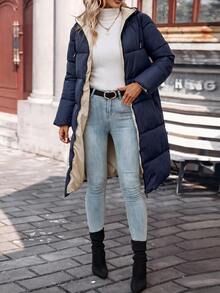 SHEIN Frenchy Women's Winter Fashion Versatile Hooded Jacket - Navy Blue - View 3