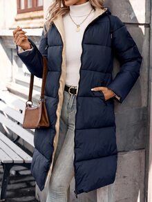 SHEIN Frenchy Women's Winter Fashion Versatile Hooded Jacket - Navy Blue - View 4
