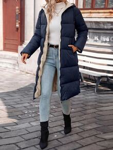 SHEIN Frenchy Women's Winter Fashion Versatile Hooded Jacket - Navy Blue - View 5