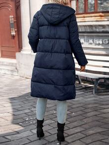 SHEIN Frenchy Women's Winter Fashion Versatile Hooded Jacket - Navy Blue - View 2