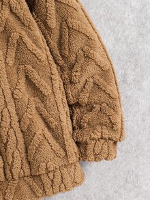 SHEIN 兒童青少年男孩毛絨連帽字母刺繡寬鬆衛衣，適合秋冬上學、運動、外出、聚會，百搭百用 - 卡其色 - 查看 5