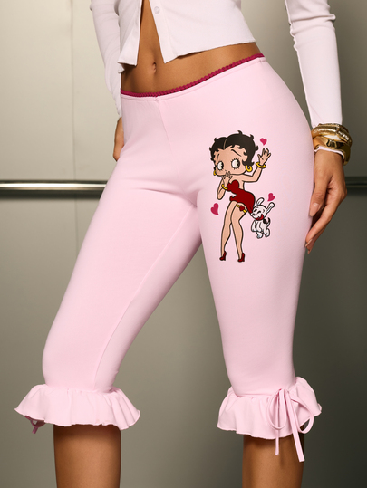 Betty Boop x SHEIN Legging Casual Feminina 7/8 com Bainha Franzida