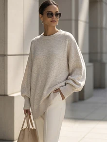 SHEIN Women's Solid Color Casual Versatile Daily Long Sleeve Sweater - Apricot - View 1
