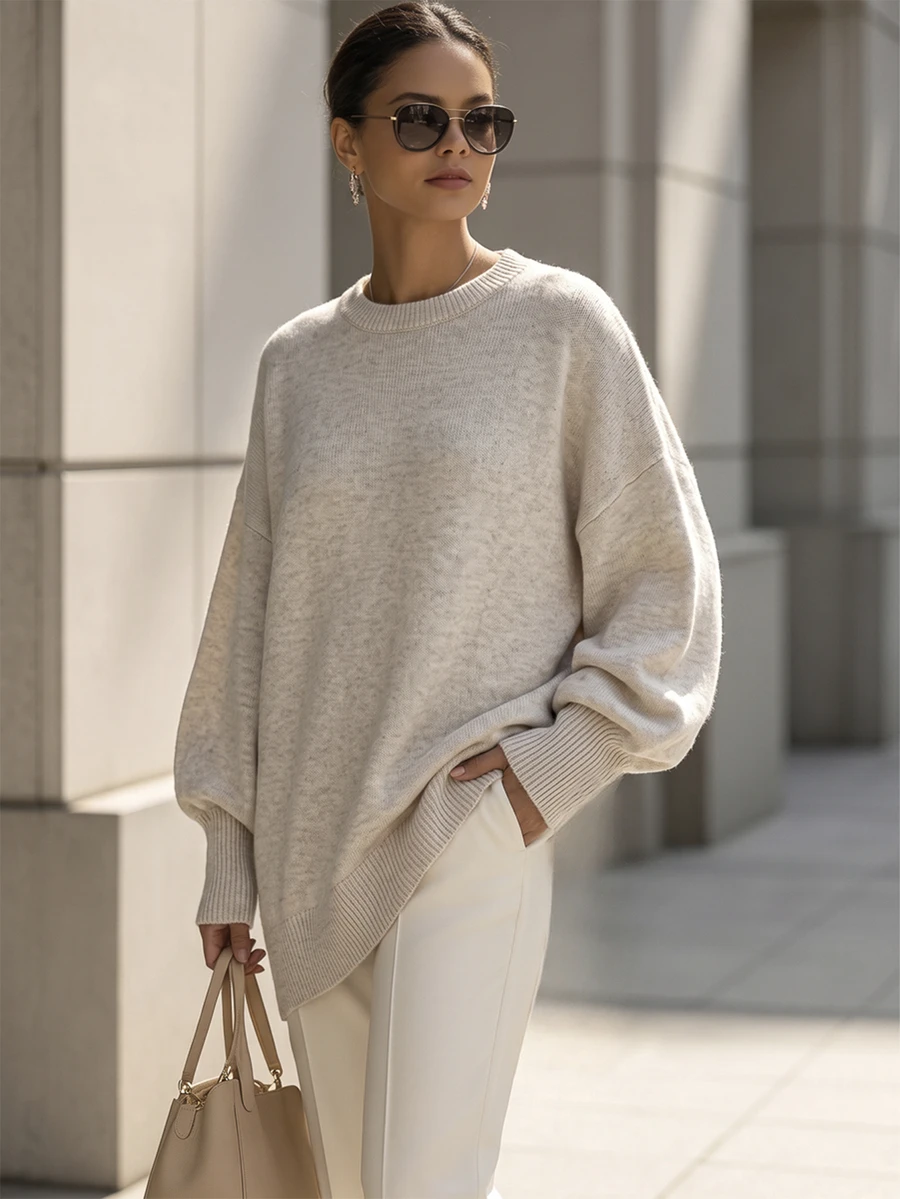 SHEIN Women's Solid Color Casual Versatile Daily Long Sleeve Sweater - Apricot - View 1