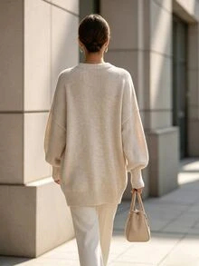 SHEIN Women's Solid Color Casual Versatile Daily Long Sleeve Sweater - Apricot - View 2