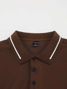 Manfinity Homme 男士拼色短袖休閒正式/通勤棕色 Polo 衫，夏季 - 摩卡棕 - 查看 7