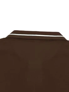 Manfinity Homme 男士拼色短袖休閒正式/通勤棕色 Polo 衫，夏季 - 摩卡棕 - 查看 5